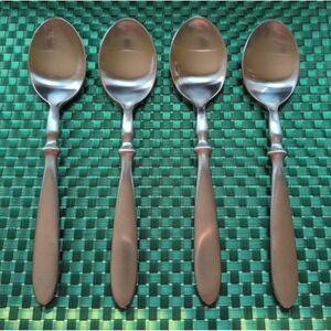 Cambridge TOWNHOUSE Soup Spoons Set Lot of 4 SATIN Stainless Bistro Style VTG